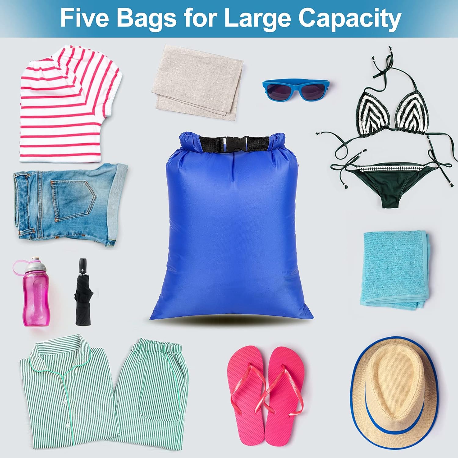 Detalle de Waterproof Dry Bag Set (5-piece) with 1.5L–6L Dry Sacks for Canoeing, Kayaking & Travel