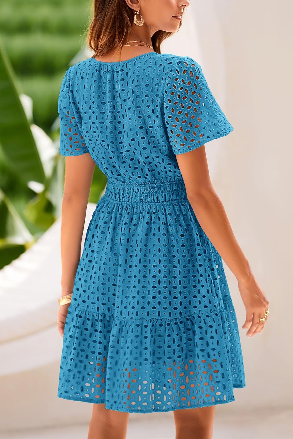 Detalle de PRETTYGARDEN Womens 2026 Summer Short Dress with V-Neck Lace Detail