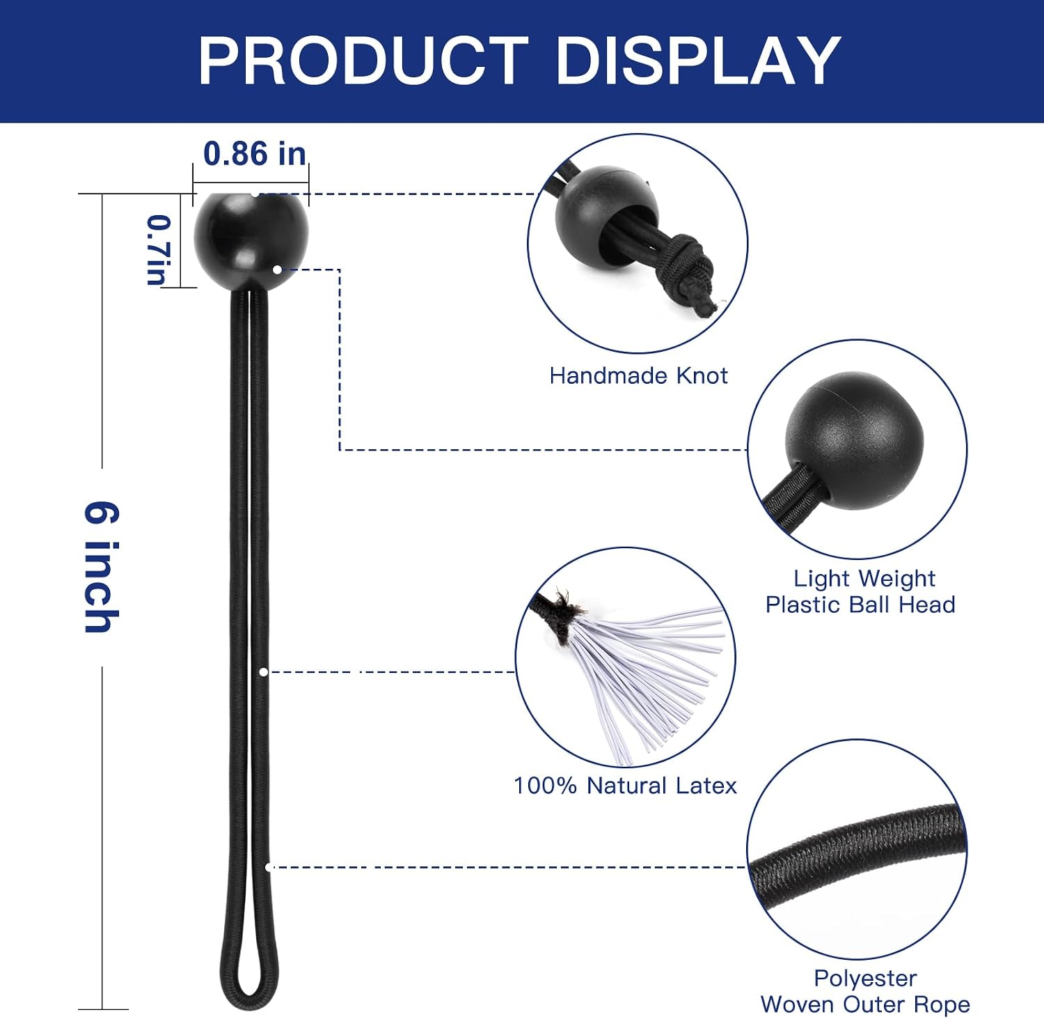 Thumbnail 3 de Ball Bungee Cords 6 Inch with Balls — 50 Pack Heavy Duty Canopy Tarp Tie Downs