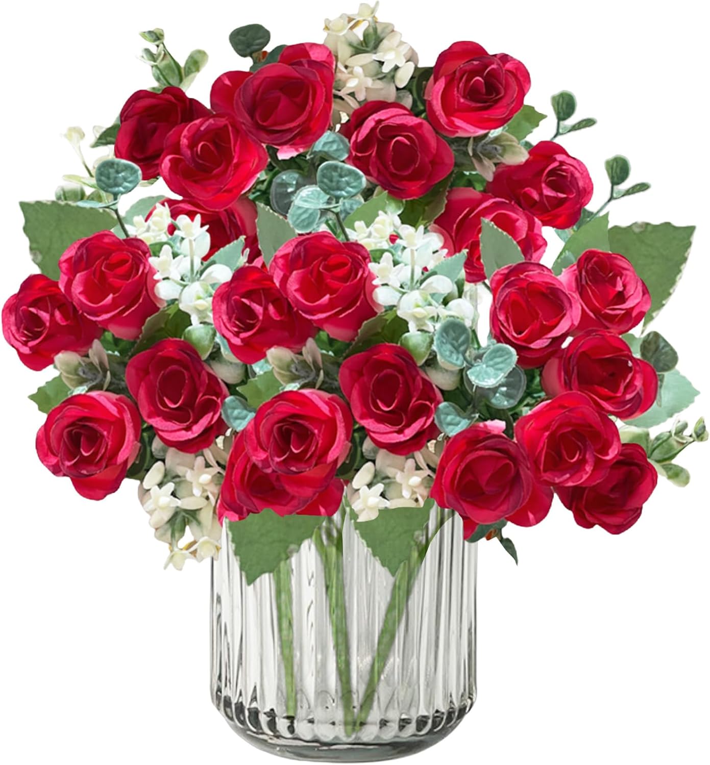 Detalle de astylishome 3-Pack Red Rose Artificial Flowers with Stems – Silk Craft Roses for Decor