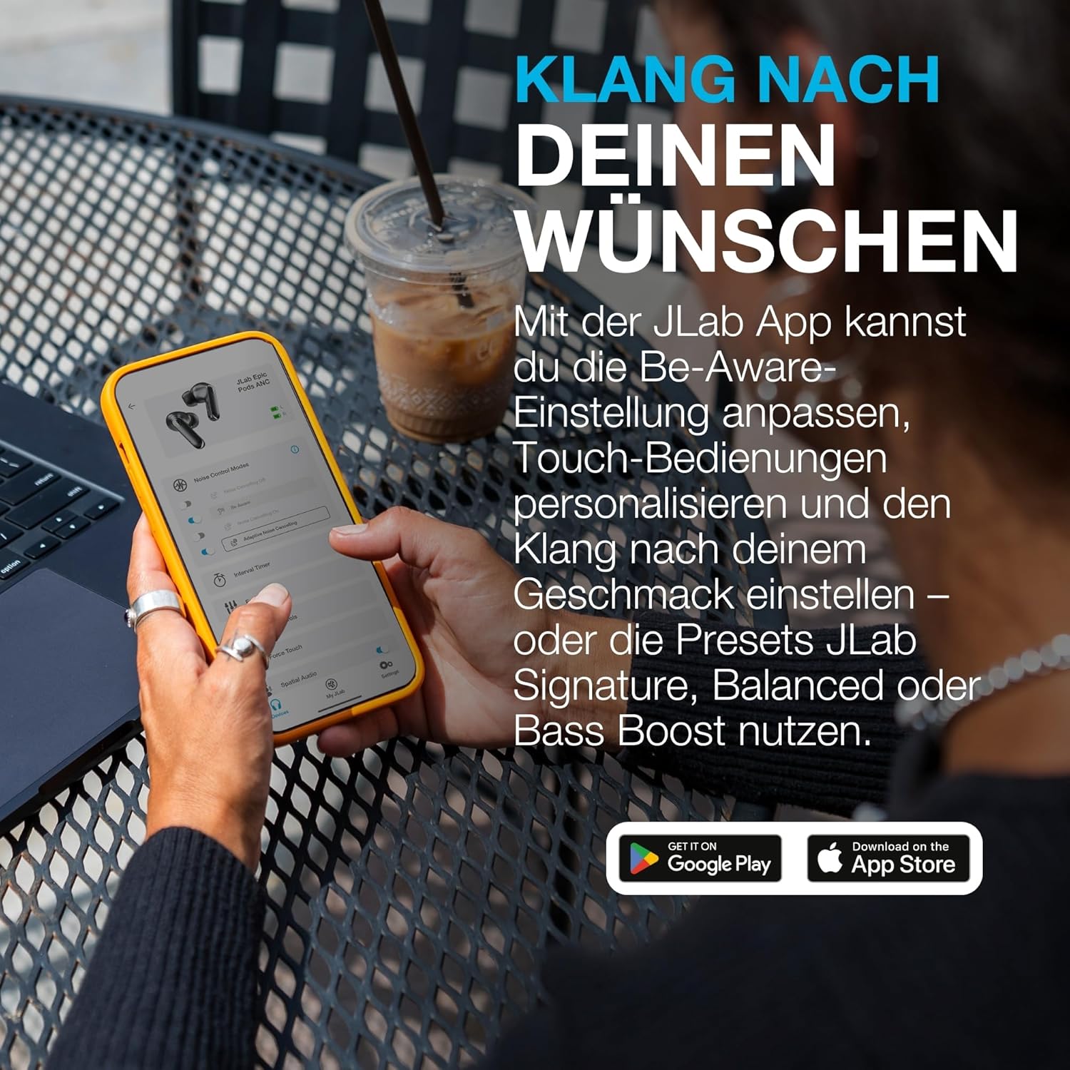 Thumbnail 4 de JLab Epic Pods ANC In-Ear Bluetooth-Kopfhörer mit Noise Cancelling, Adaptive ANC, Multipoint & IP55 (schwarz)