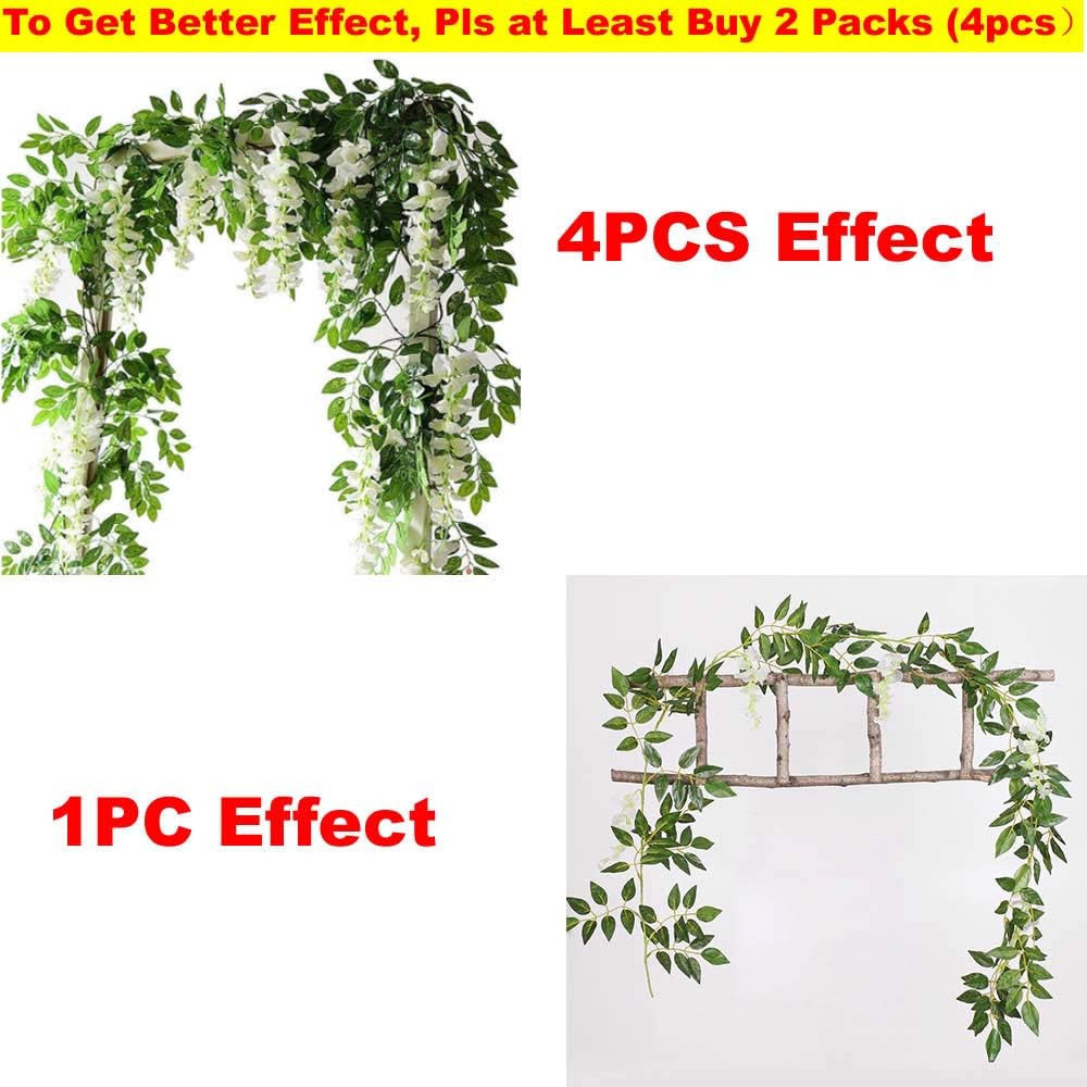 Thumbnail 2 de Yueshop 2x7FT Artificial Wisteria Vine Garland (White) for wedding, ceremony and home decoration