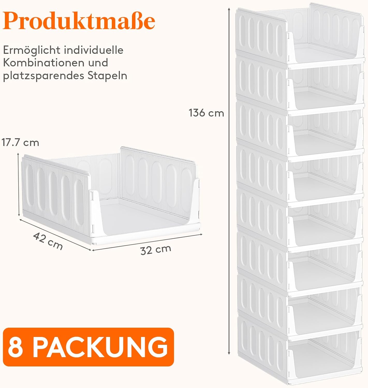 Thumbnail 4 de Lifewit 8er-Set stapelbarer Kleiderschrank-Organizer (ausziehbar) – 32 cm