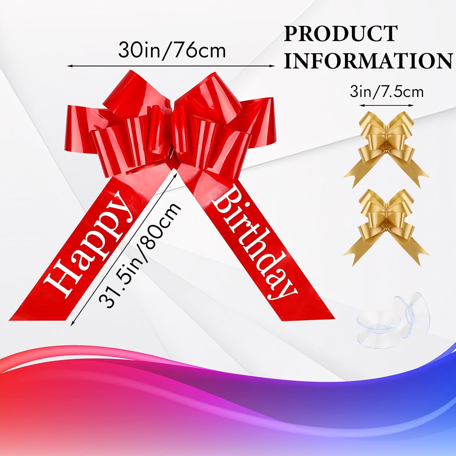 Thumbnail 2 de Moosono Happy Birthday giant car bow (30 inch / 76 cm) with suction cups