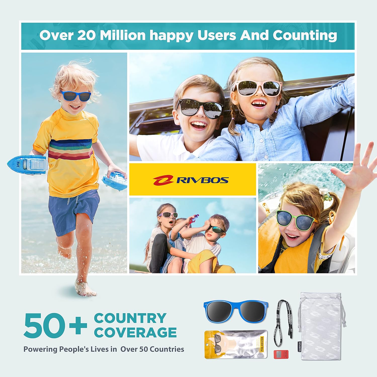 Thumbnail 5 de RIVBOS Kinder Polarisierte Sonnenbrille mit Riemen RBK004 – farbenviell und bruchsicher