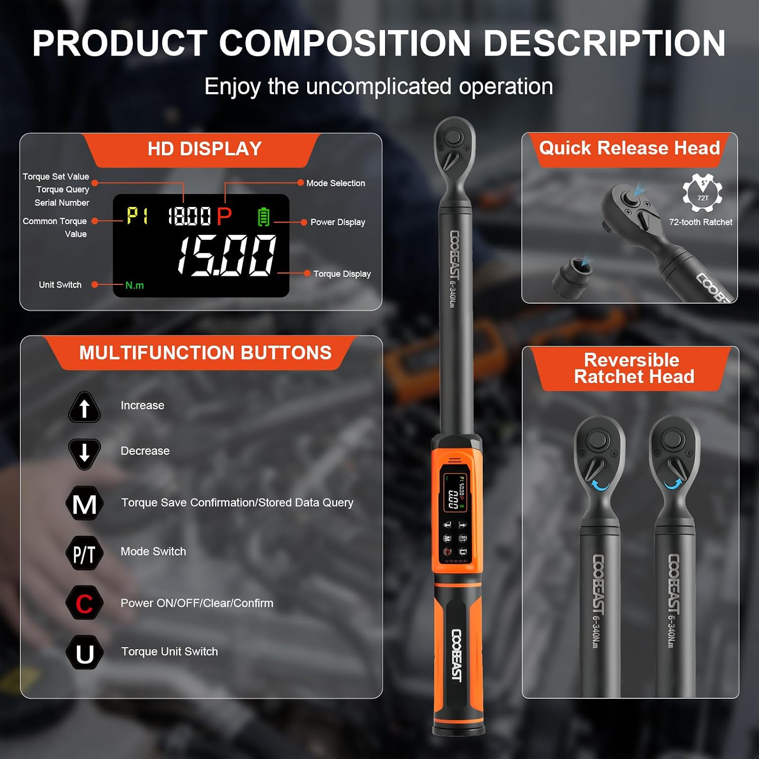 Thumbnail 6 de coobeast SXBS02HS340NM3US Digital Torque Wrench, 1/2-Inch Drive, ±2% Accuracy