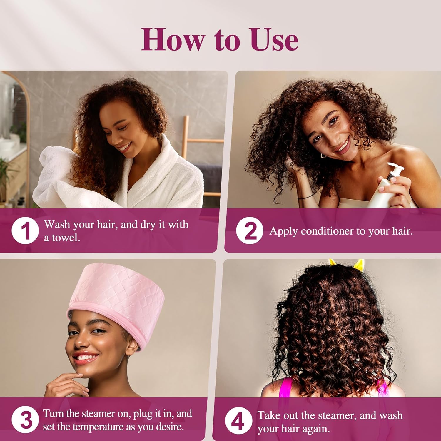 Thumbnail 6 de AOPOW Hair Cap Treatment Steamer – Deep Conditioning Thermal Heat Cap with 2 Temperature Modes (UK Plug)