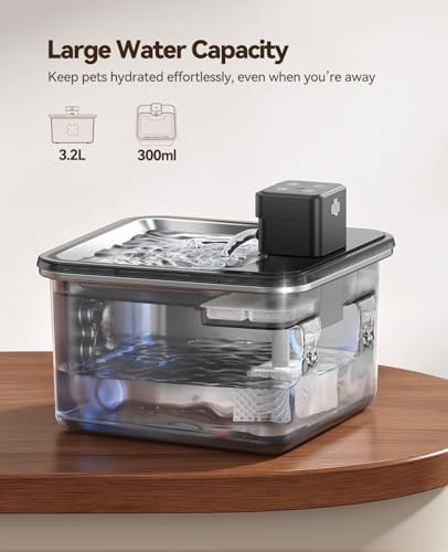 Detalle de FEELNEEDY Fontaine à Eau pour Chat INOX 3,2 L – Sans Fil, Filtration Avancée