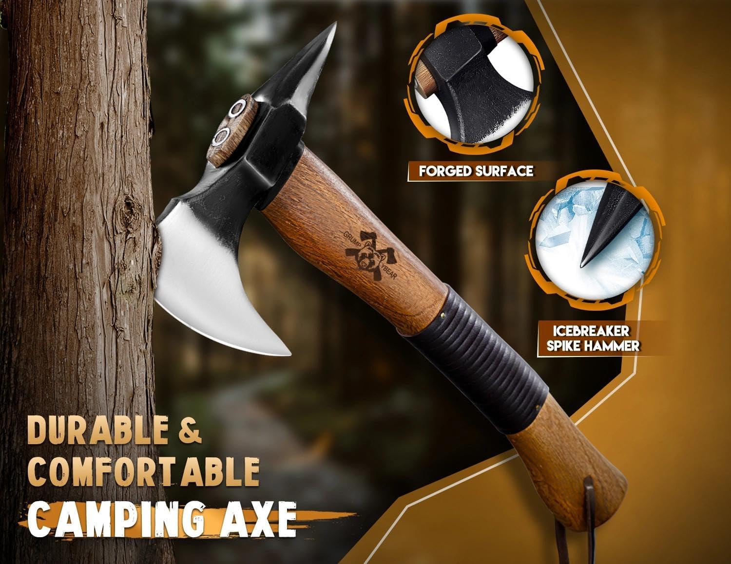 Thumbnail 3 de Outdoor Holzspaltaxt mit Nussbaumgriff für Camping