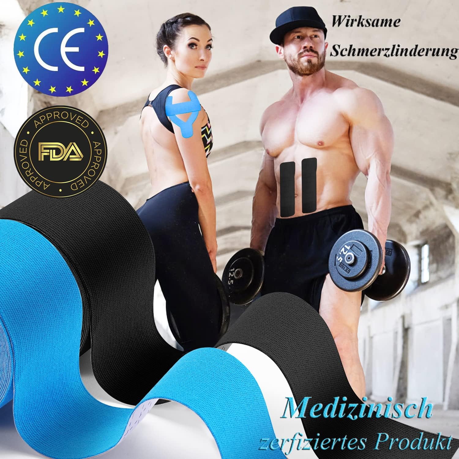 Thumbnail 5 de HONYAO Kinesiotapes 2 Rollen – Elastisches Kinesiologie-Tape (5 m × 5 cm) in Blau/Schwarz