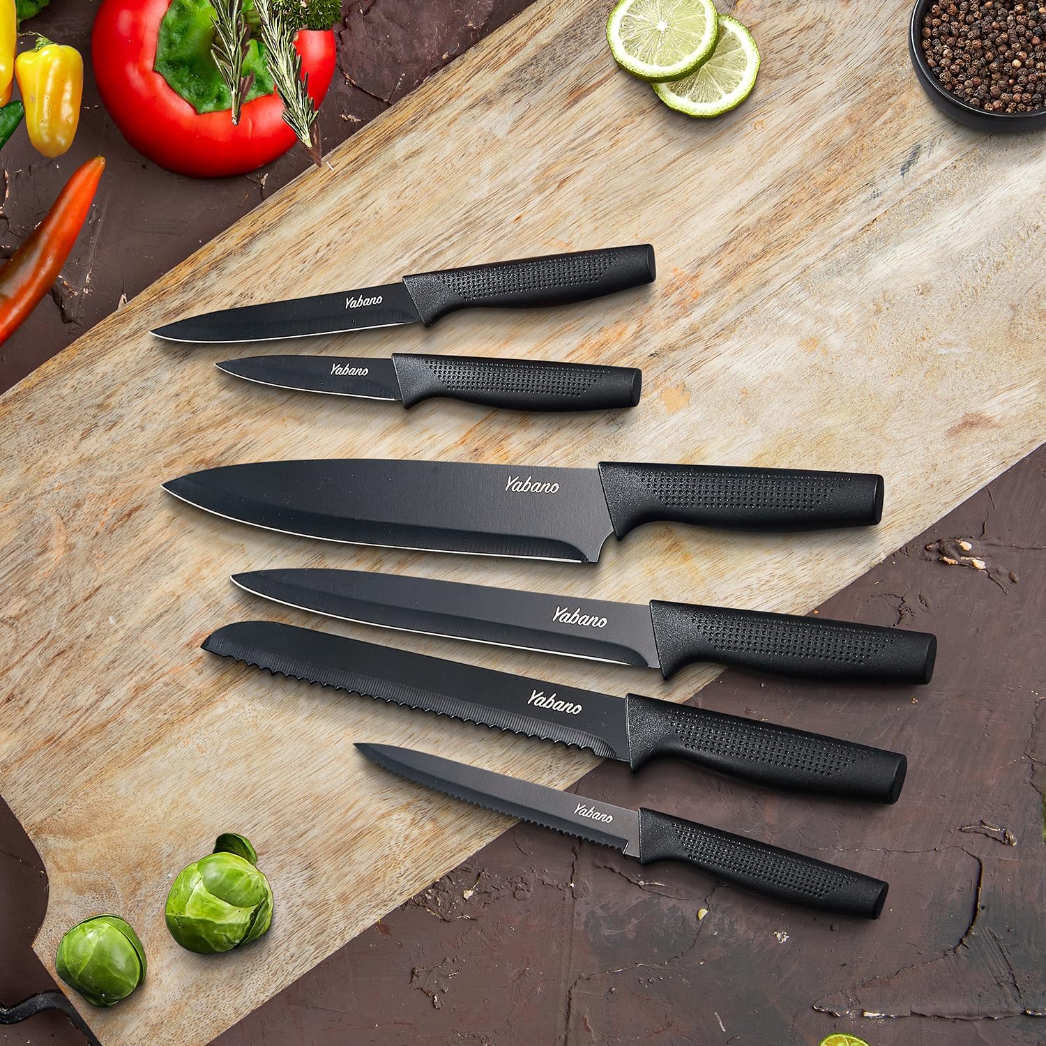 Thumbnail 6 de Yabano 14-Piece Kitchen Knife Set with Integrated Sharpener Block, Black