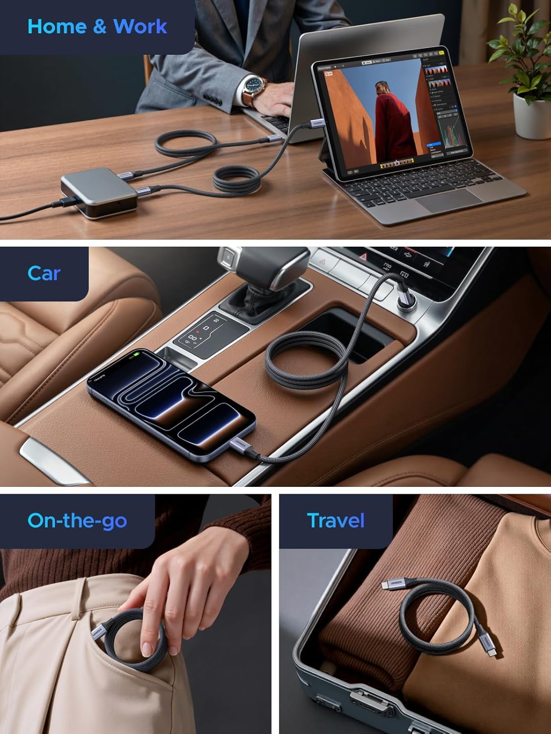 Thumbnail 3 de UGREEN Magnetic USB-C Cable (240W) – Coiled Retractable 1m USB-C to USB-C Fast Charging