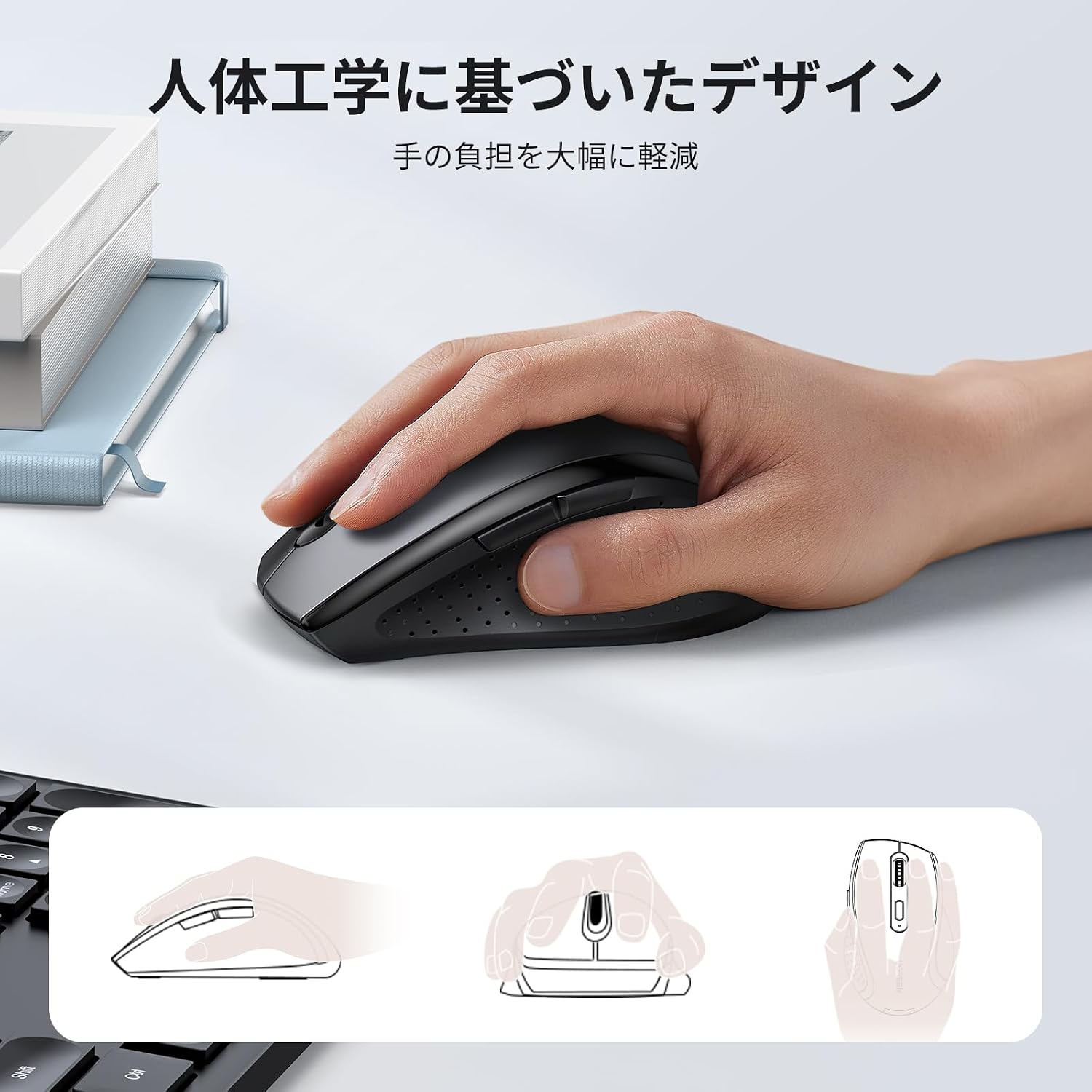 Detalle 2 de UGREEN ワイヤレスマウス Mサイズ 2.4GHz・5ボタン・最大1600DPI