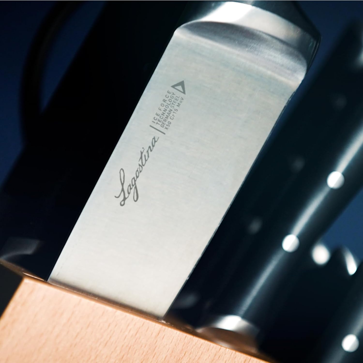 Detalle de Lagostina Iceforce Set da Cucina con Ceppo in Legno e 5 Coltelli in Acciaio Inox