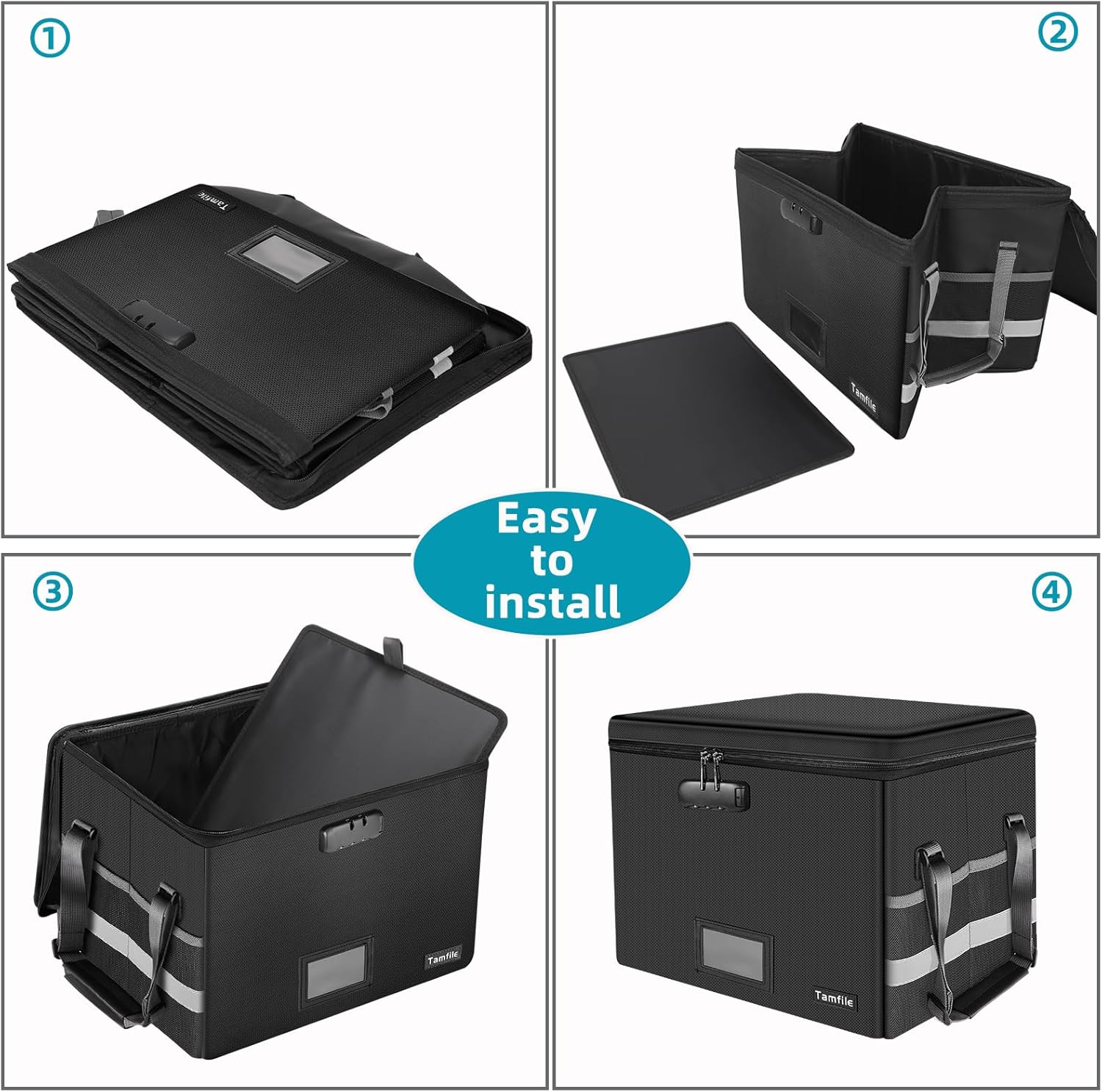 Thumbnail 4 de Tamfile feuerfeste und wasserfeste Dokumentenbox mit Schloss – zusammenklappbar, schwarz