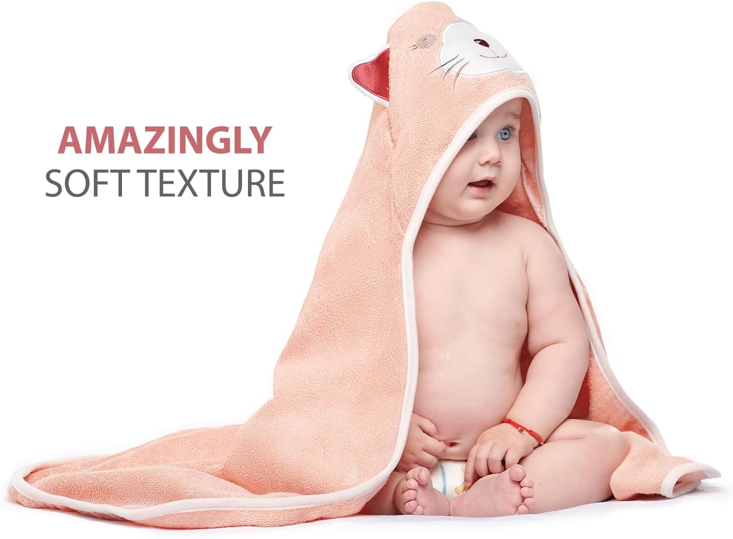 Detalle de MINIBOO Premium Bamboo Hooded Baby Towel – Soft, Absorbent and Durable