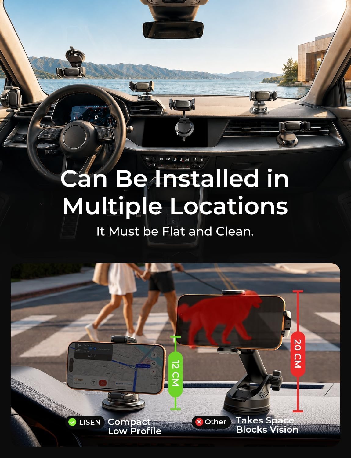 Thumbnail 2 de LISEN Suction Phone Mount (Auto-Adjusting, One-Touch Vacuum Holder) for Car Dash