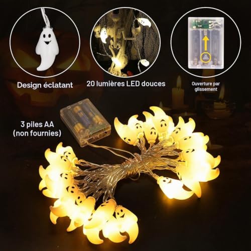 Detalle 2 de Guirlande lumineuse fantômes Huayifa 3 m, 20 LED