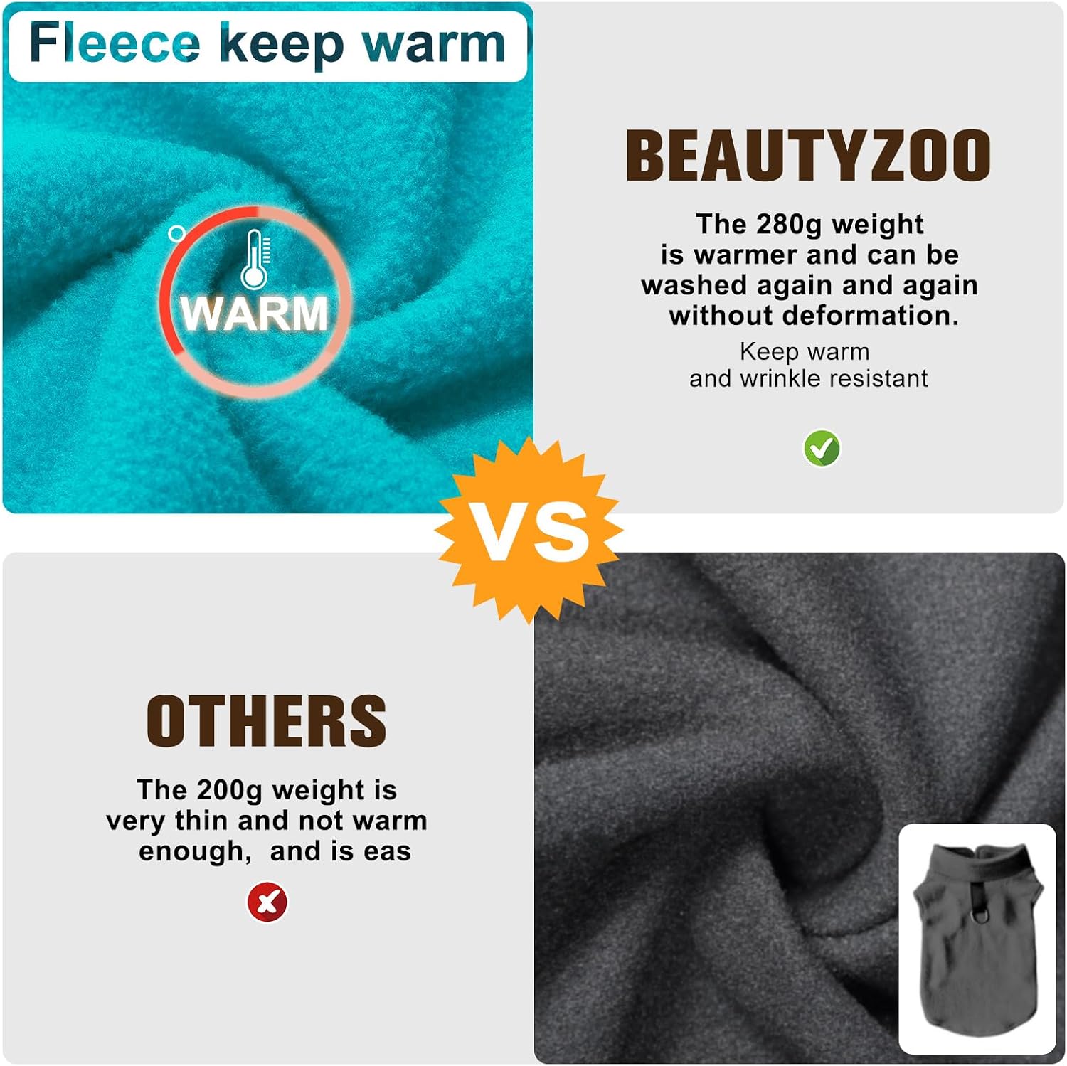 Detalle 2 de BEAUTYZOO Dog Fleece Vest, Medium Blue Pullover with Dual Leash D-Rings