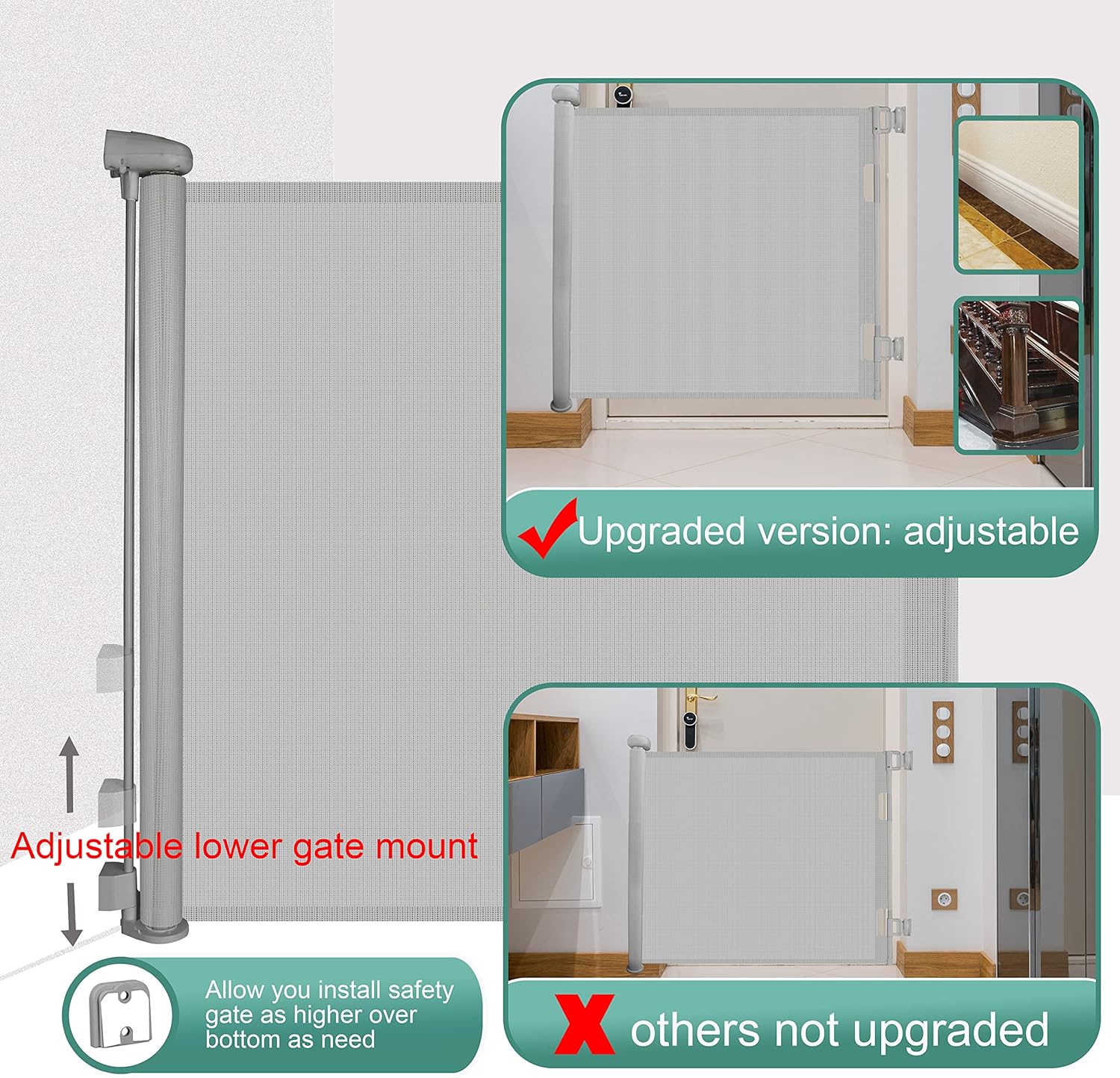 Thumbnail 4 de Retractable Stair Gate (Upgraded, 140cm) – one-hand operation safety gate for baby & dogs, grey