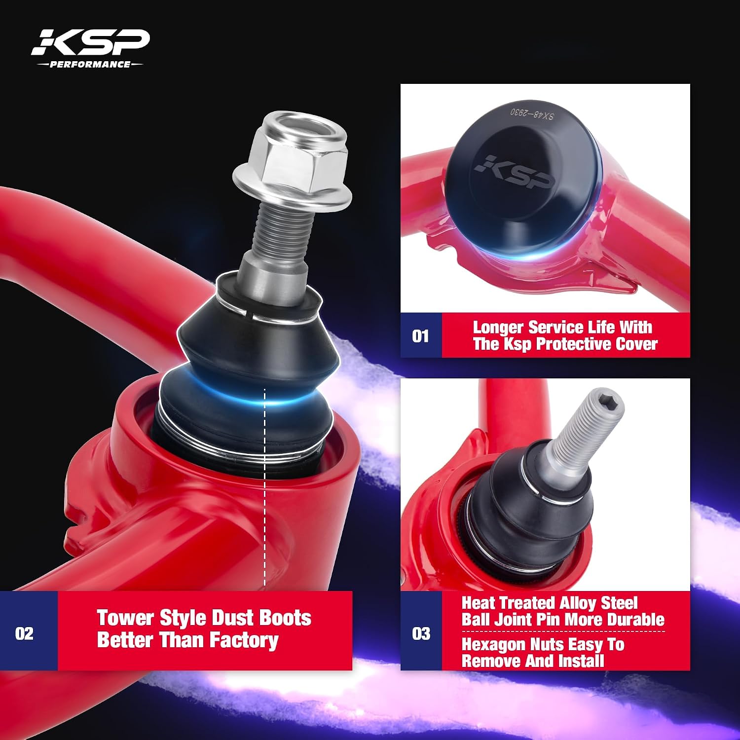 Detalle 2 de KSP 2–4" Upper Control Arm Replacement for 2004–2020 Ford F-150 (Adjustable Ball Joint, Red)