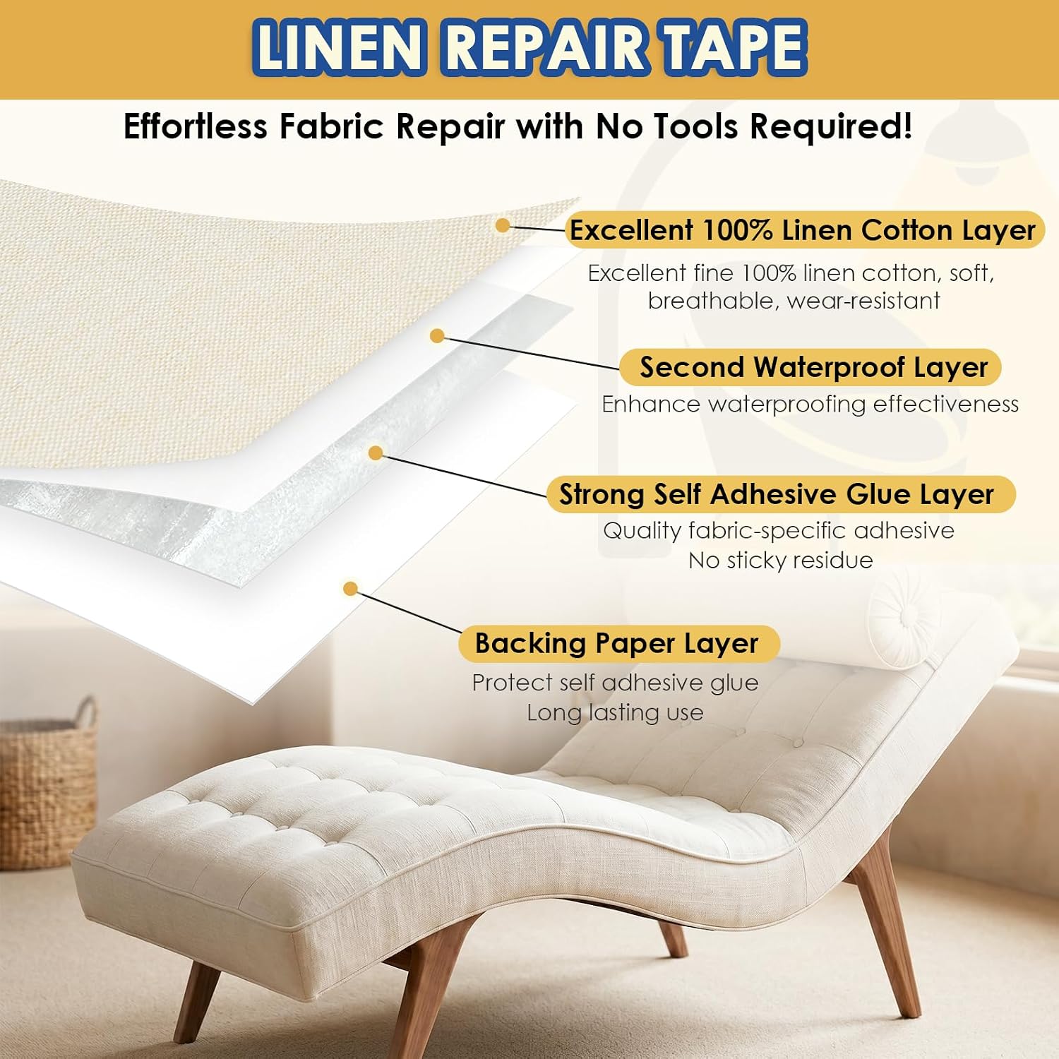 Detalle de Xroam CYM10200#101 Self-Adhesive Linen Repair Tape, 4" x 79", Black