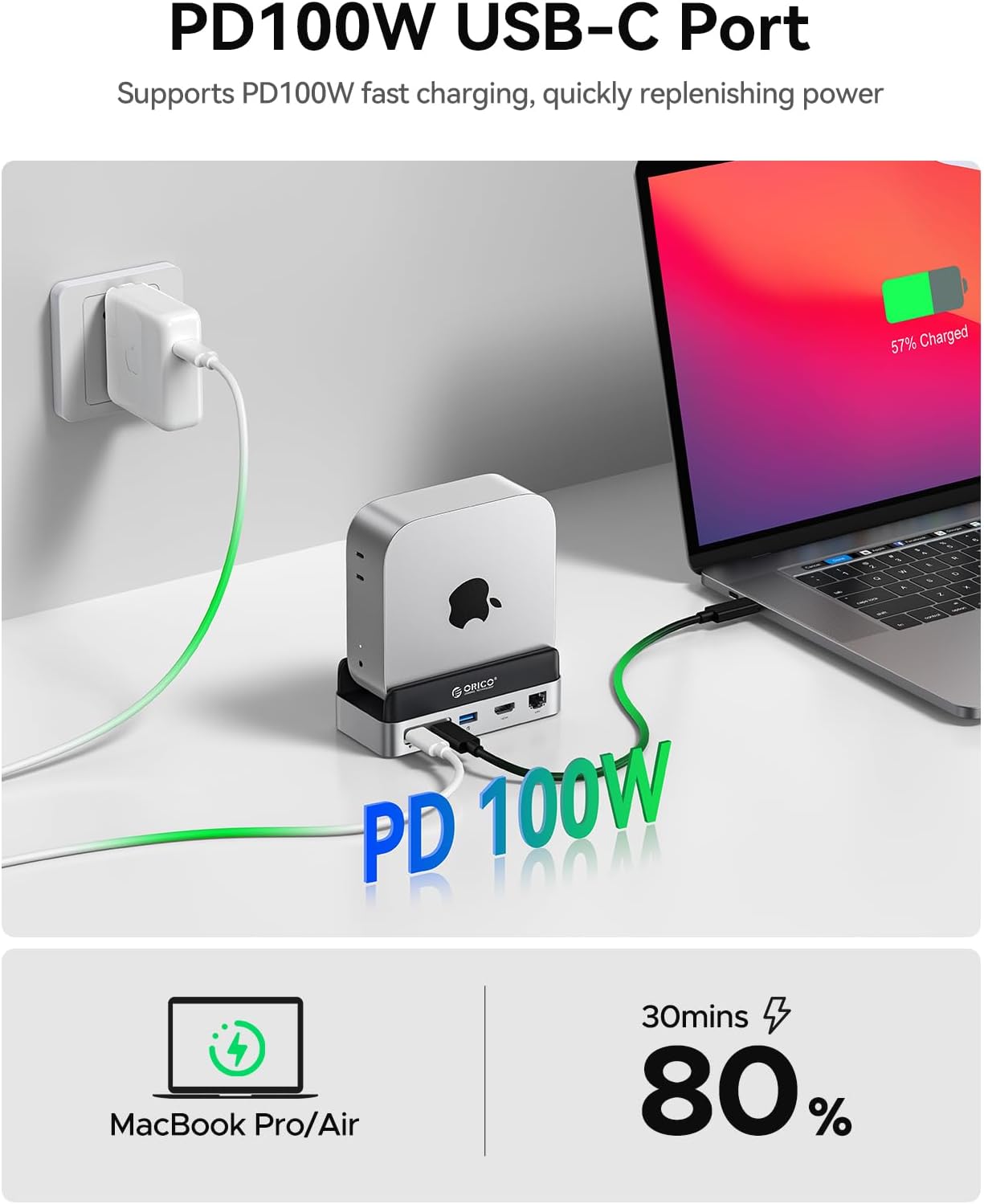 Detalle de ORICO VS10 10-in-1 Hub for Mac mini with M.2 SSD, 4K HDMI and Gigabit Ethernet