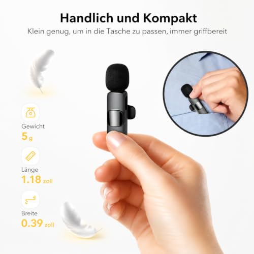 Thumbnail 6 de Qhot Kabelloses Lavalier Mikrofon für iPhone, Android & Handy – USB-C & Lightning, 10h Akku, 2,4 GHz Wireless