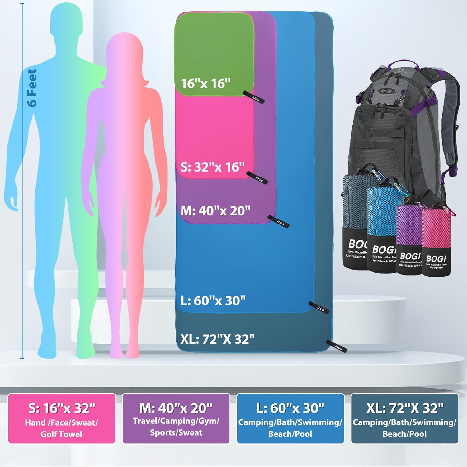 Thumbnail 2 de BOGI Microfibre Travel Towel (M: 100cm x 50cm) – Quick Dry, Super Absorbent Gym & Beach Towel
