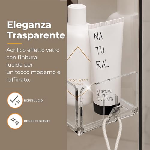 Thumbnail 3 de Agplex Porta Shampoo Doccia da Appendere al Soffione in Vetro Acrilico – Mensola Salvaspazio Made in Italy