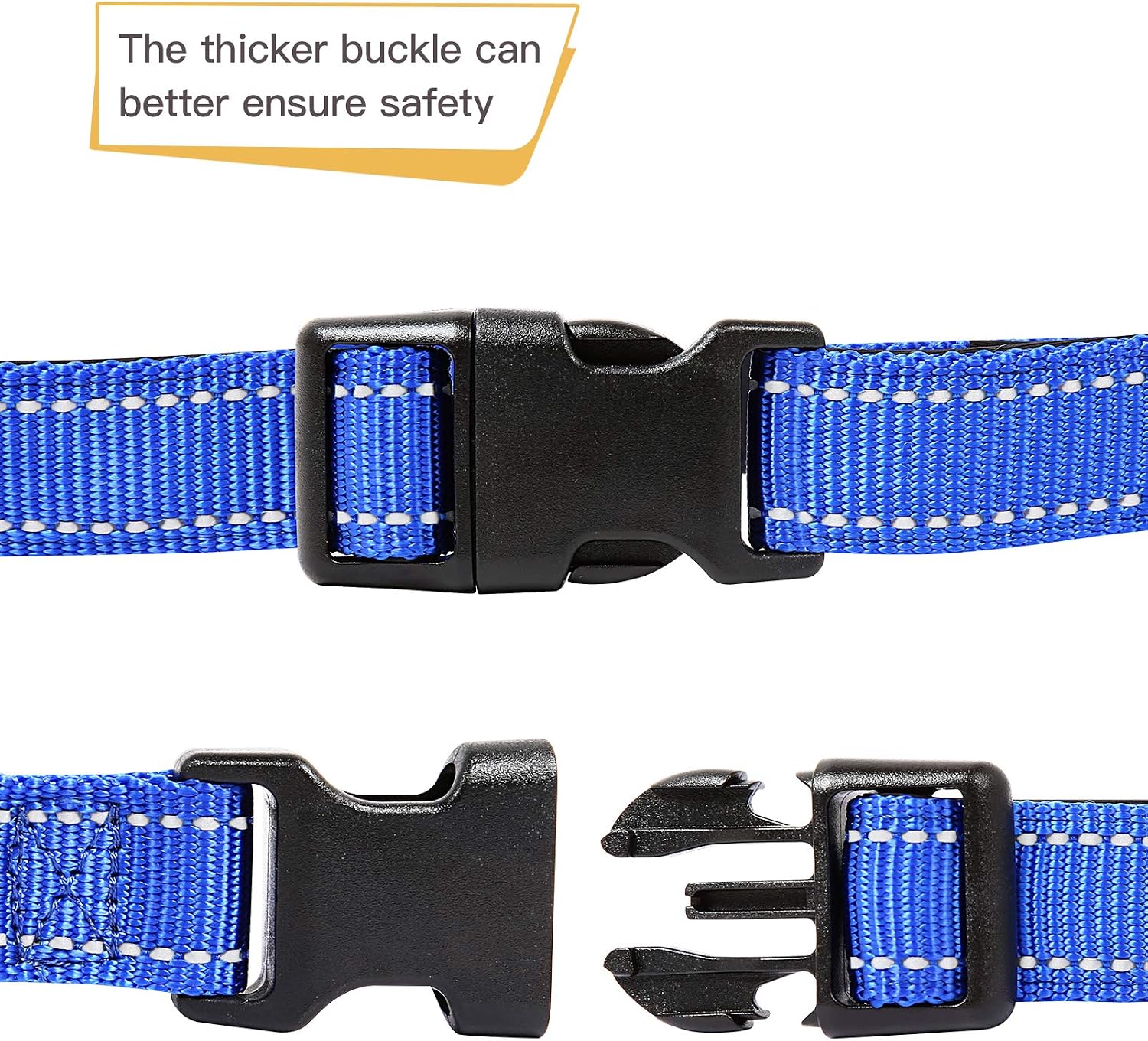 Detalle de HEELE Hundehalsband aus Nylon mit reflektierenden Band, Neopren gepolstert – Königsblau, Größe M (34–52 cm)