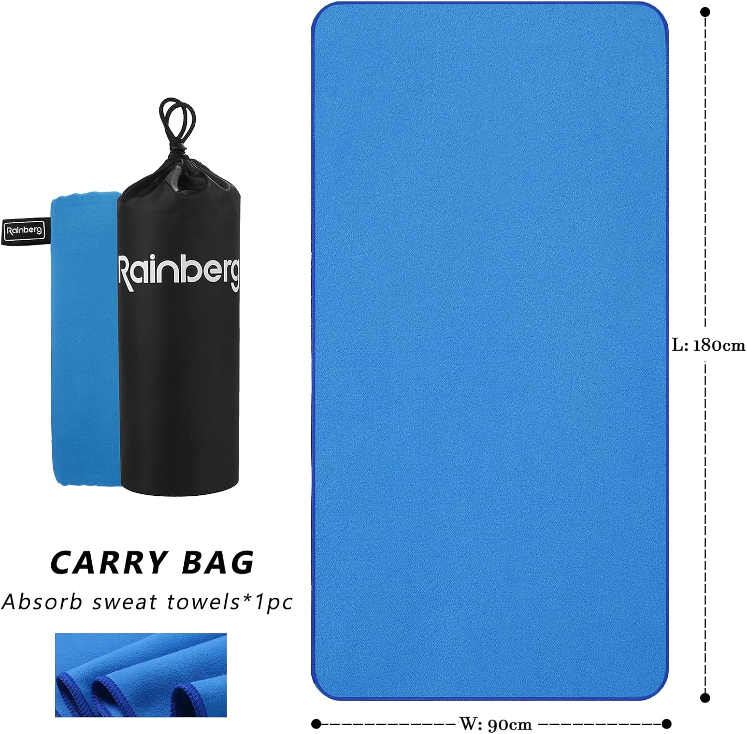 Thumbnail 1 de Rainberg Microfiber Towel (180x90cm) – Large Gym Towel for Travel, Gym and Outdoors