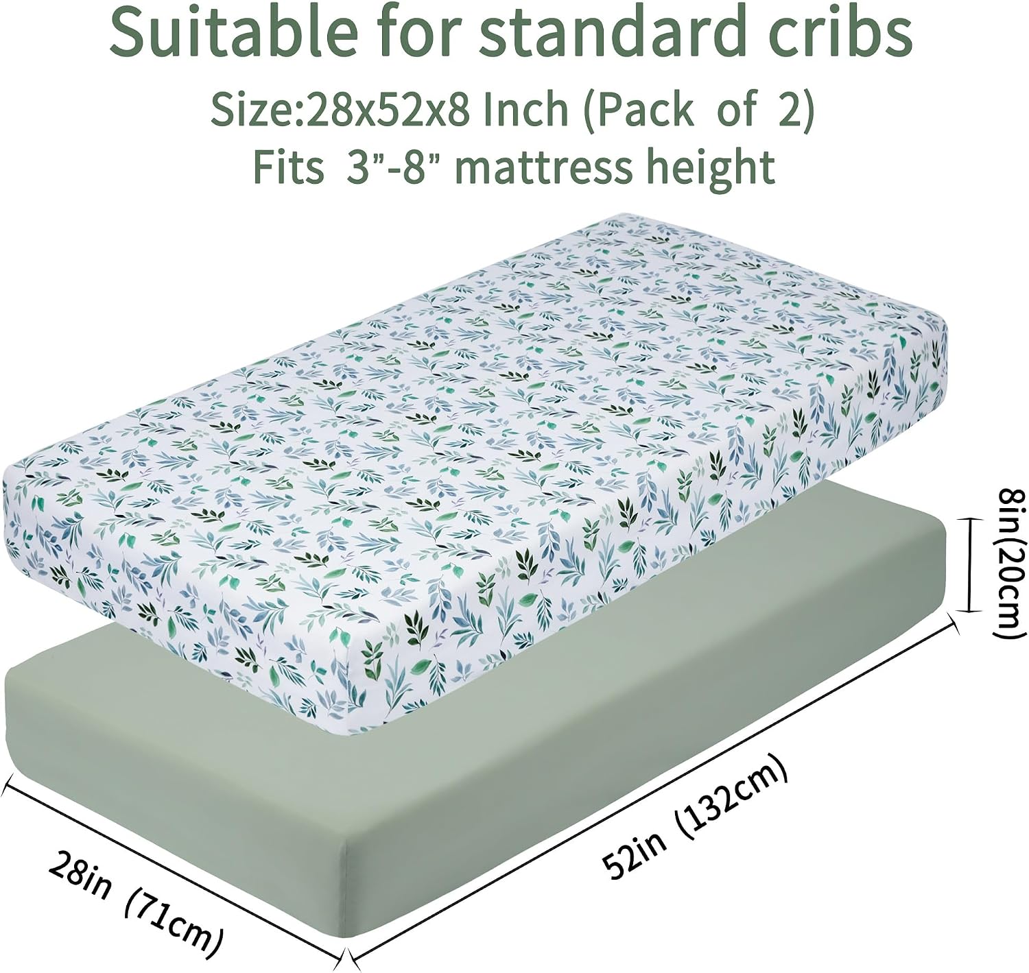 Detalle 2 de GUNTAIL 2-Pack Microfiber Crib Sheets, 52 x 28 x 8 in, Leaf & Green
