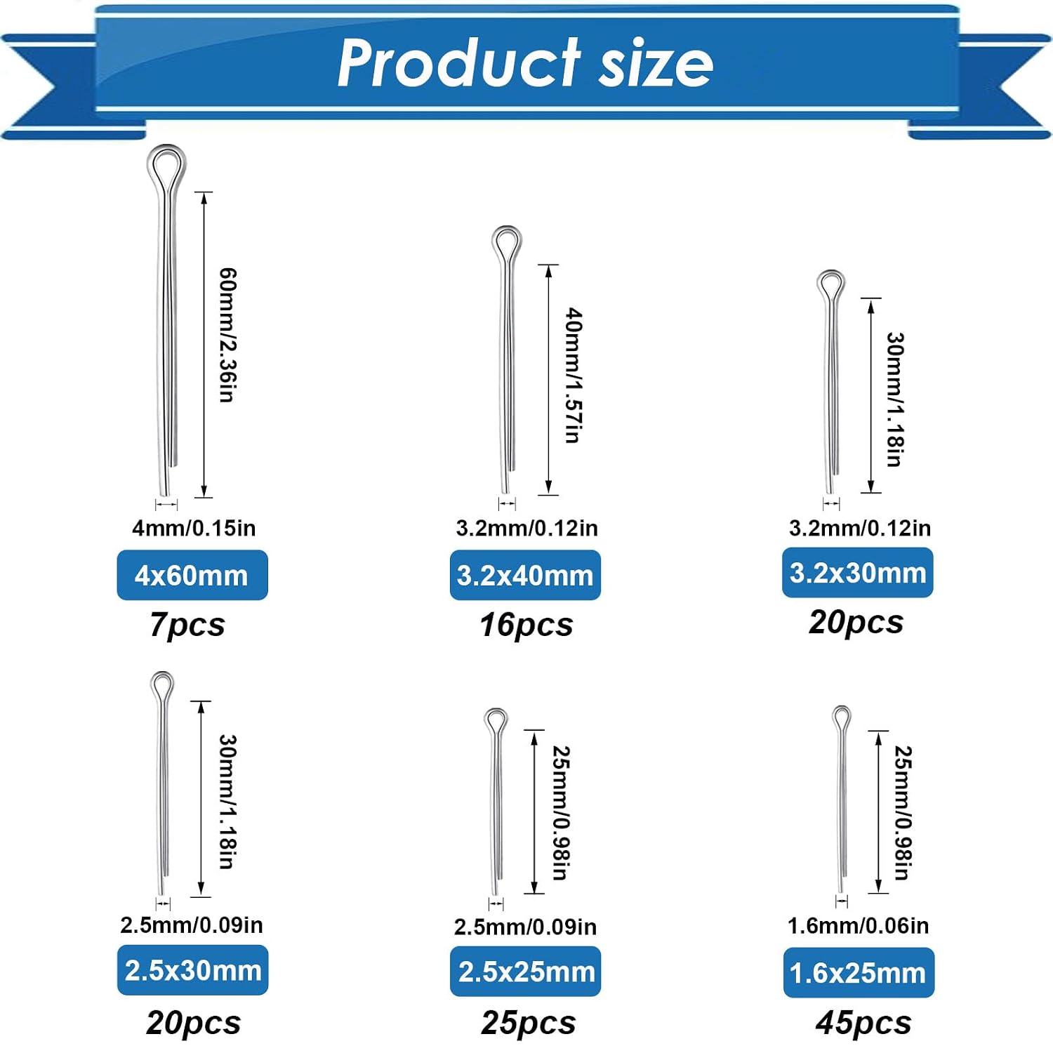 Thumbnail 2 de Eoppen Cotter Pin Assortment Kit, 220 Pieces, 13 Sizes, 304 Stainless Steel