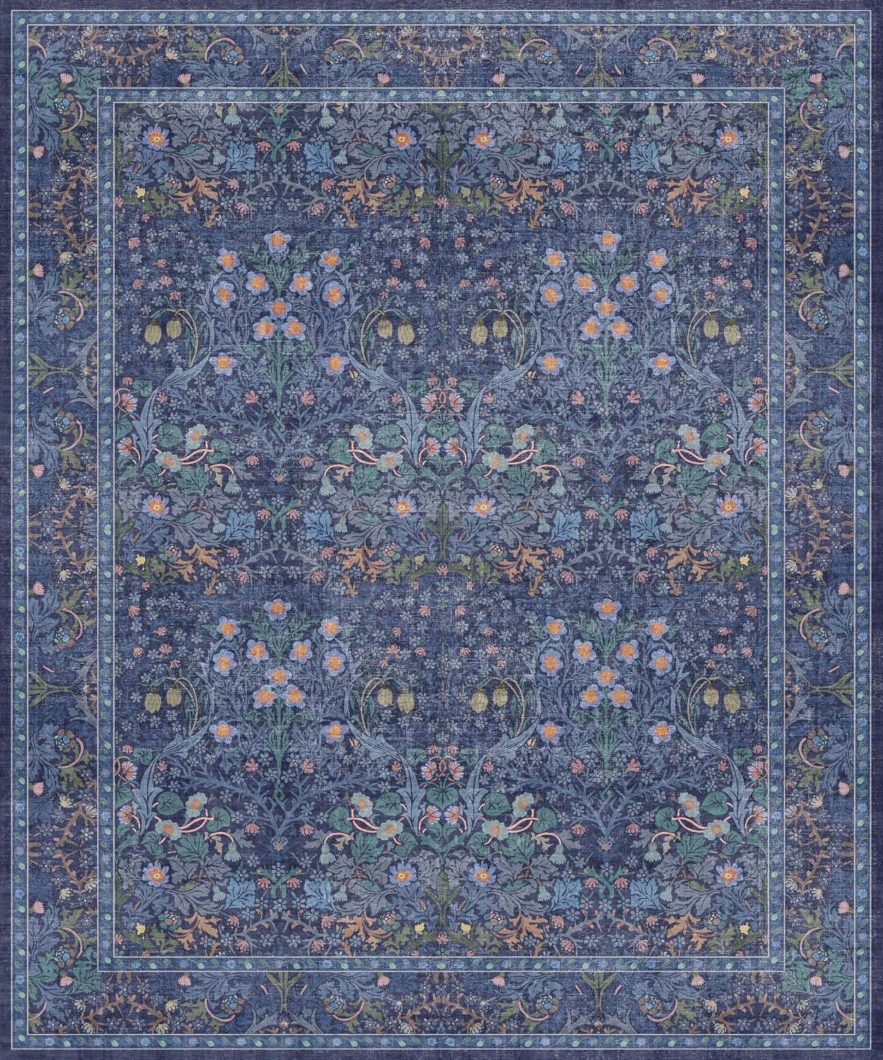 Thumbnail 2 de Washable Dark Blue Rug for Living Room (10x12) with Vintage Floral Design