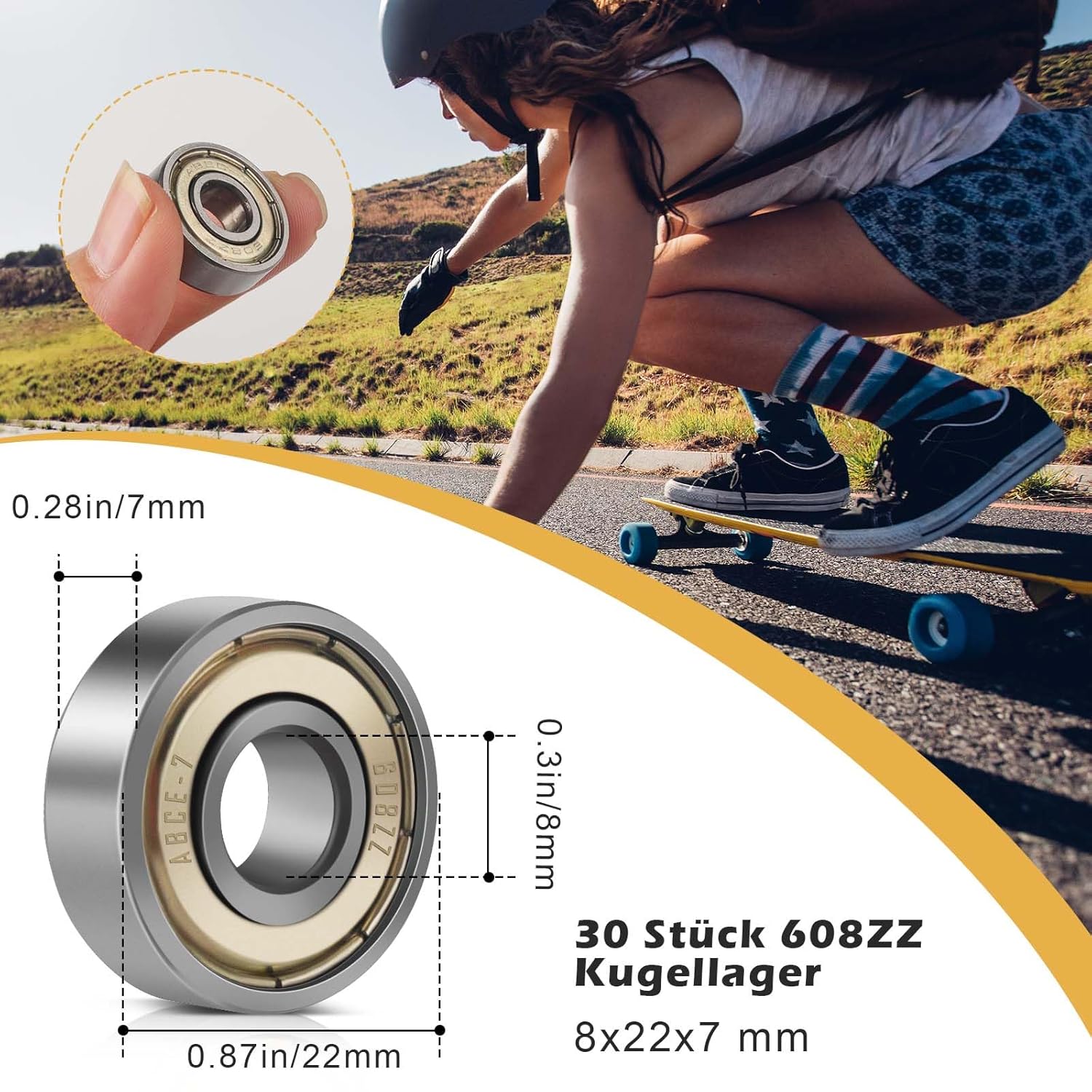 Thumbnail 1 de 608ZZ Kugellager (8x22x7 mm) – 30 Stück doppelt abgedichtet für Skateboards, Rollerblades & mehr