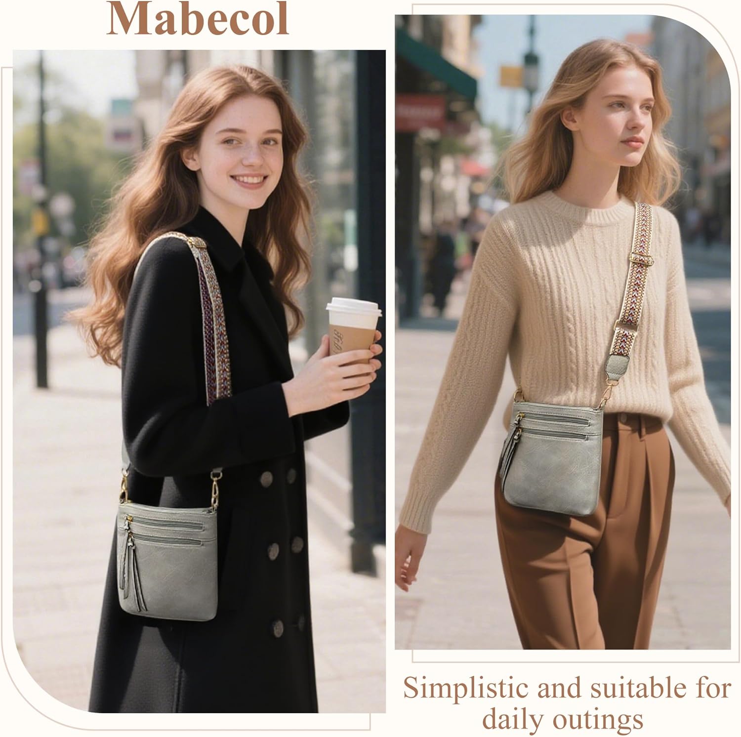 Thumbnail 1 de Mabecol Pochette bandoulière femme en simili cuir vegan avec protection RFID