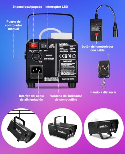 Detalle de MOSFiATA Maquina de Humo Pequeña 500W con 3 LEDs RGB Integrados – Efectos para Fiestas y Escenarios