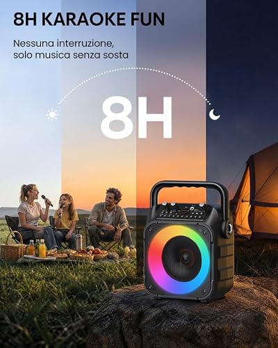 Detalle de Wowstar Karaoke: Altoparlante Portatile Bluetooth 15 W con 2 Microfoni Wireless e LED per feste