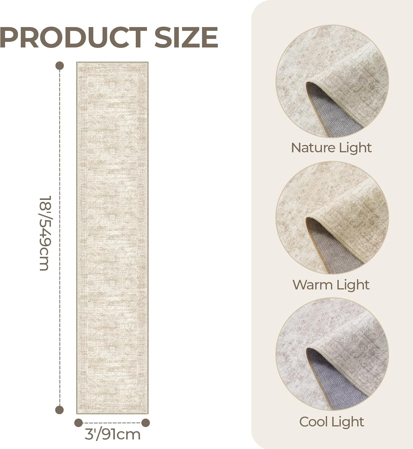 Thumbnail 1 de Restydon 3x18 Washable Runner Rug for Hallway (Beige/Ivory)