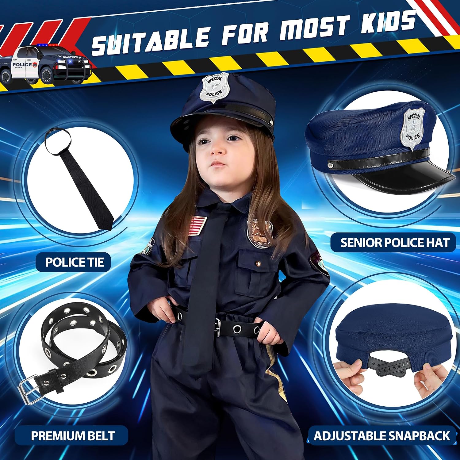 Detalle 1 de Joycover Kids’ Police Costume Set with Polyester Uniform and Role-Play Accessories