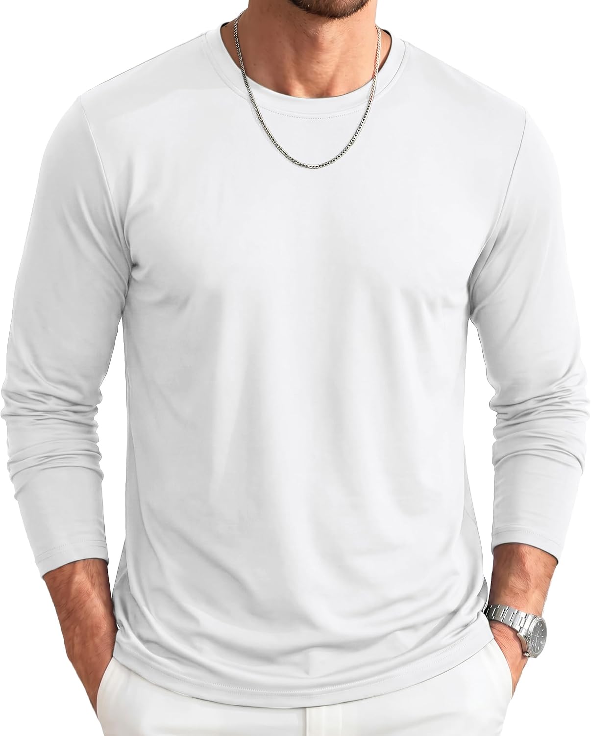 Detalle de MAGNIVIT Mt-521-l23m949d Men's Long-Sleeve Cotton T-Shirt, Crew Neck
