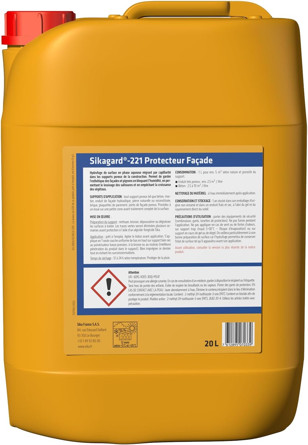 Thumbnail 1 de Sikagard 221 Protecteur Façade Incolore – Hydrofuge imperméabilisant multi-supports (20 L)