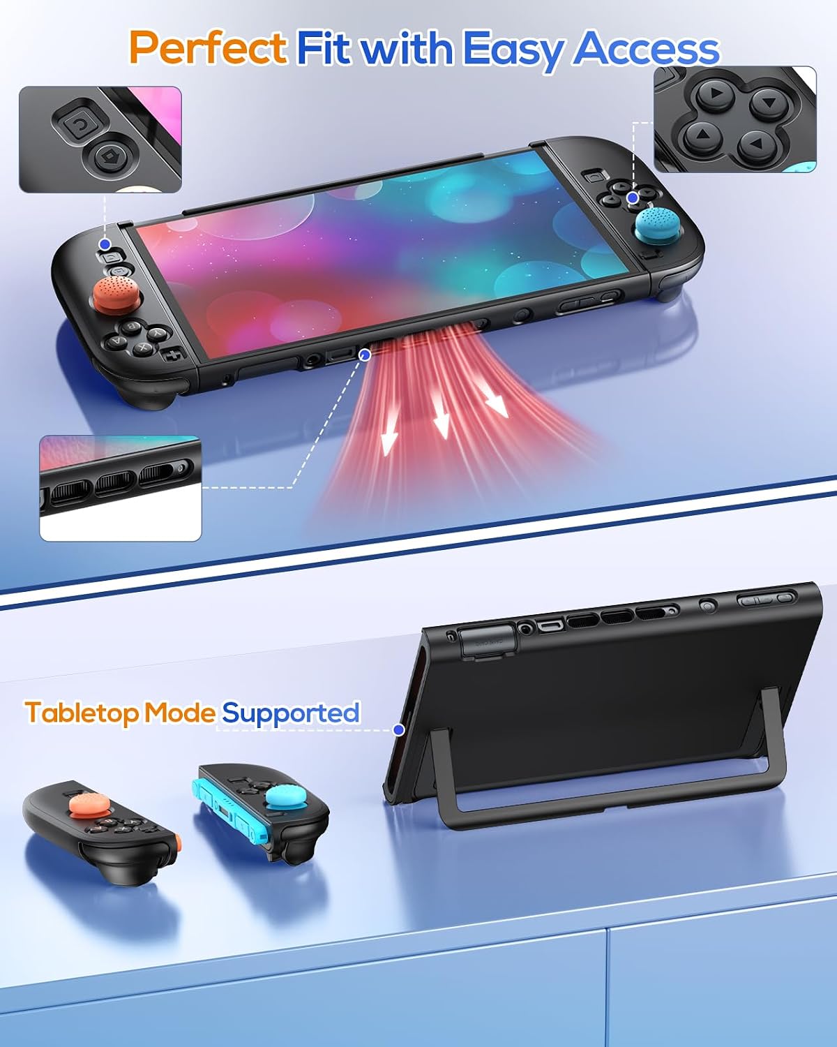 Detalle de FYOUNG Protective Case for Nintendo Switch 2 (2025) – slim hard shell with screen protectors & 8 thumb grips
