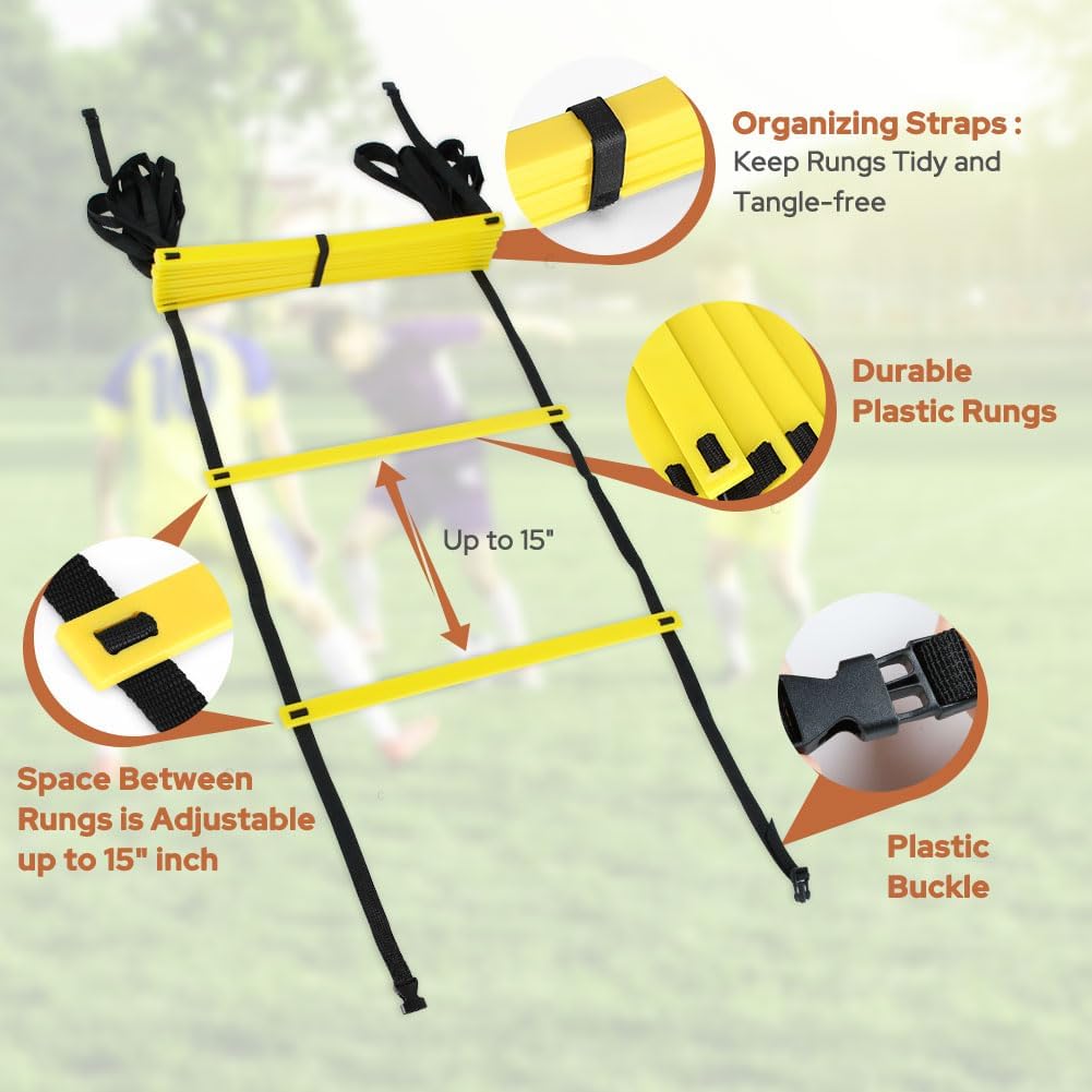 Detalle de GHB FBA_AL Pro Agility Ladder, 20 ft, 12 Rungs, Adjustable Spacing
