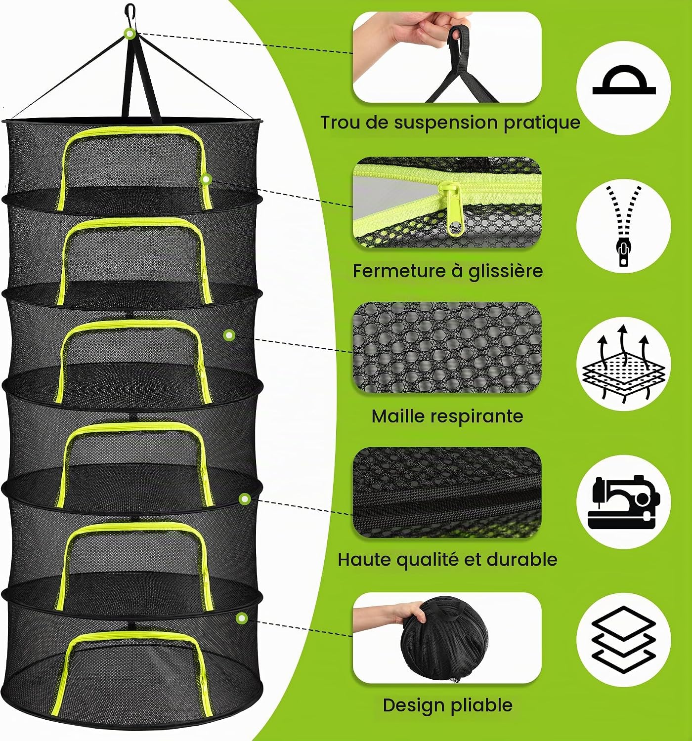 Detalle 2 de Haiane LSW-60 droognet met 6 lagen, 60 cm breed en opvouwbaar