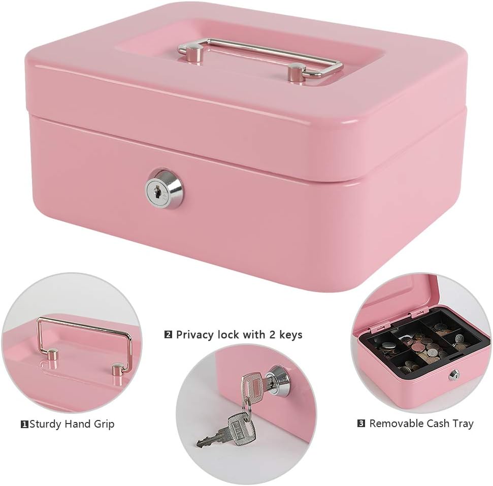 Detalle de xydled XYD-QX-KL-M-8009 Medium Pink Steel Cash Box with Key Lock