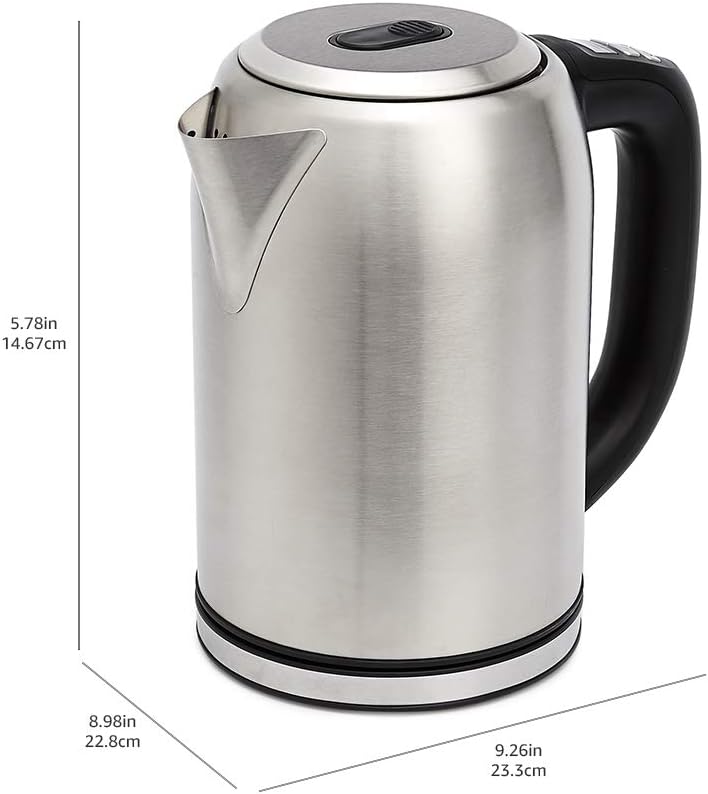 Detalle de Amazon Basics Edelstahlwasserkocher mit Digitalanzeige, Strix-Controller und Warmhaltefunktion – 1,7 l