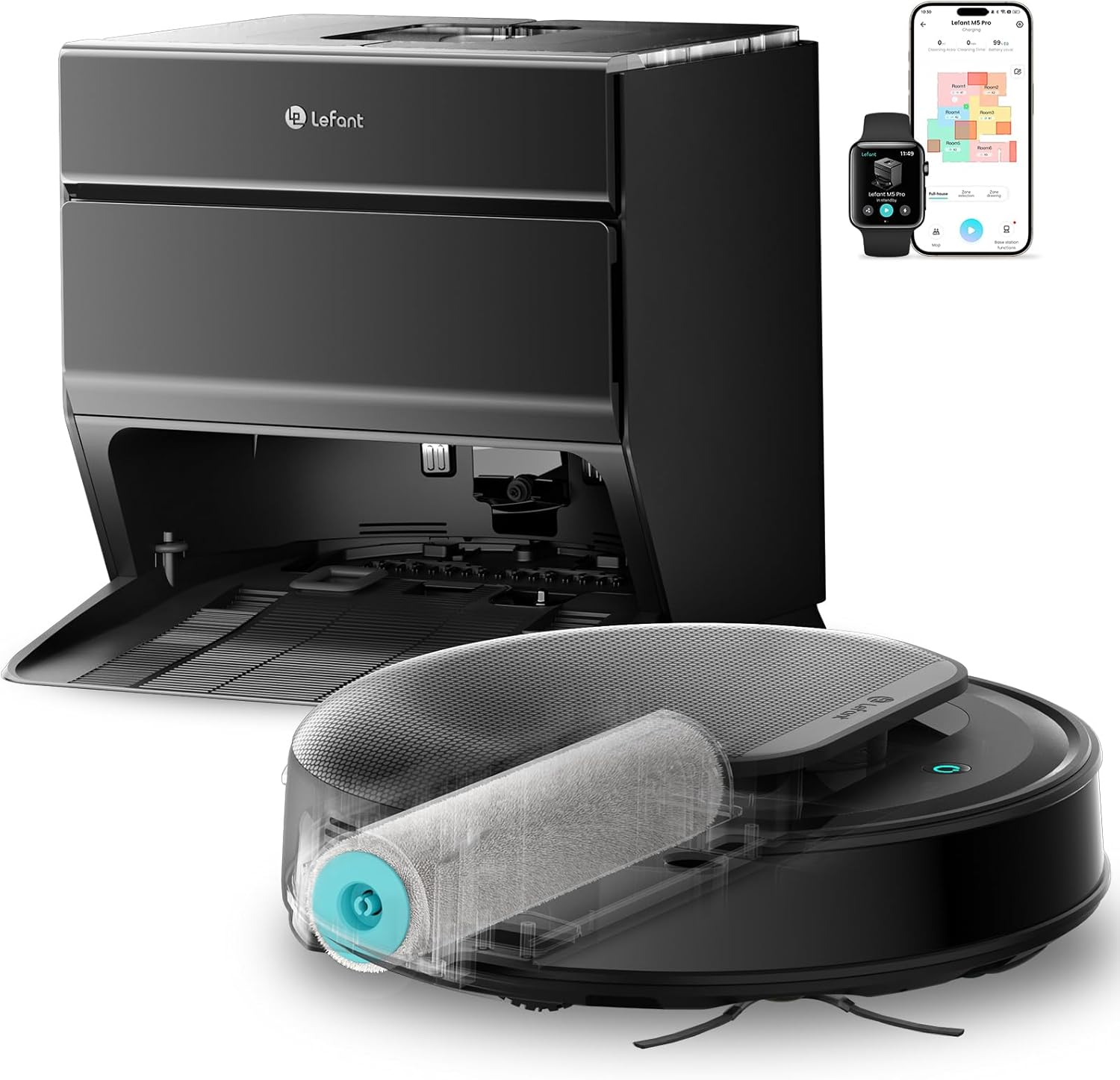 Detalle de Lefant M5 Pro: Robot aspirapolvere lavapavimenti con rullo, 18000Pa e navigazione laser dToF