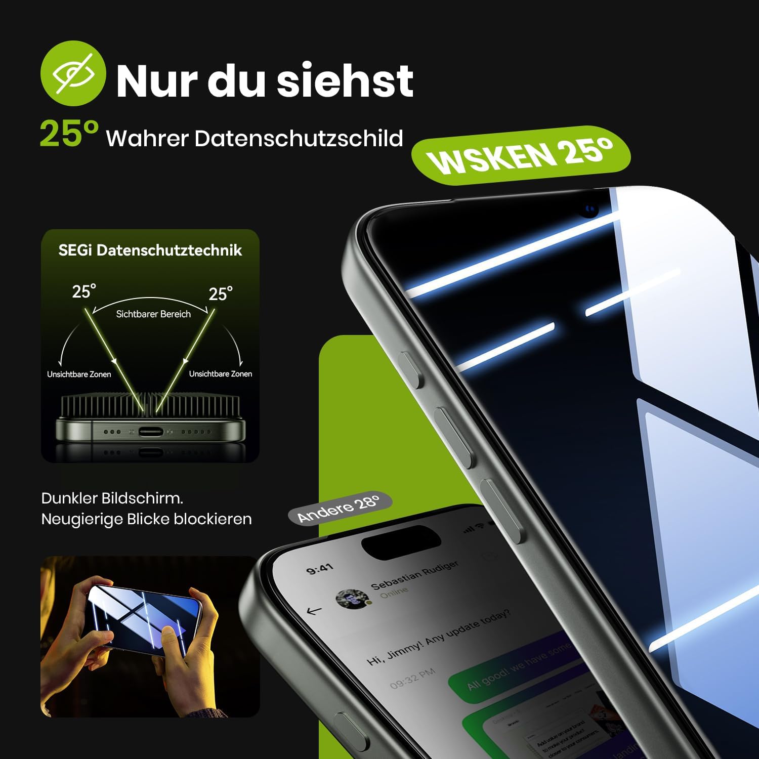 Detalle 2 de WSKEN iPhone 17 Pro Max Sichtschutz 25°